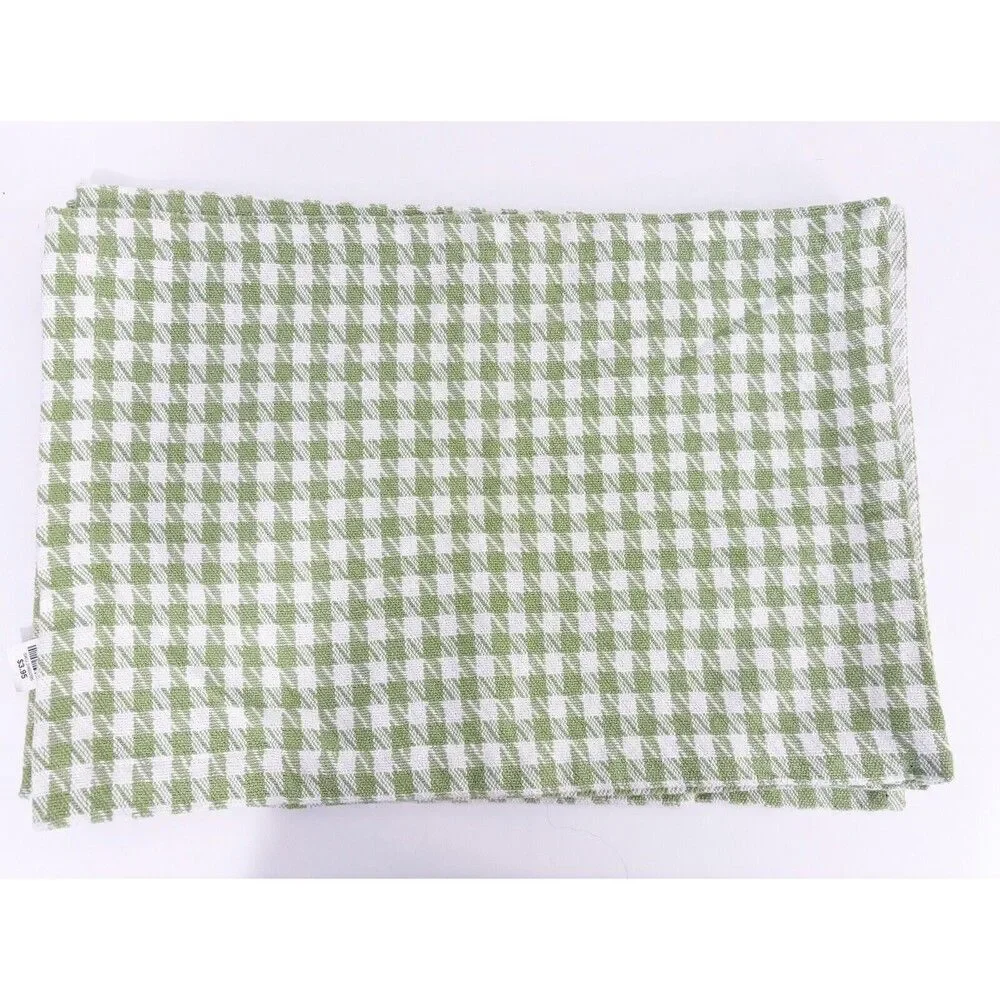 Vintage Pier 1 Green And White Houndstooth Placemats Set Of 4 Mismatched